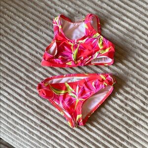 Old Navy Neon Pink Tropical Print Girls Bikini Set
